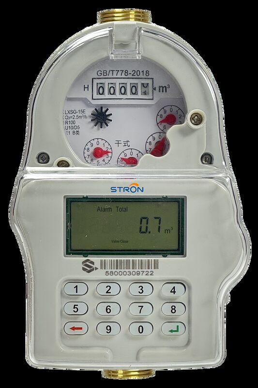 Đồng hồ nước trả trước bàn phím STS STRW240‑A DN15‑DN25 bằng đồng thau IP68 đọc từ xa LoRa‑RF chống gian lận cho nước sinh hoạt và thương mại