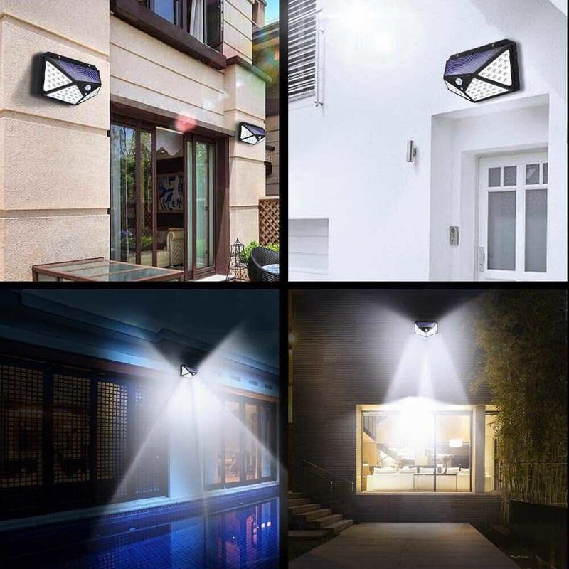 Đèn tường ngoài trời năng lượng mặt trời sân vườn Đèn hành lang cảm ứng thân 100LED