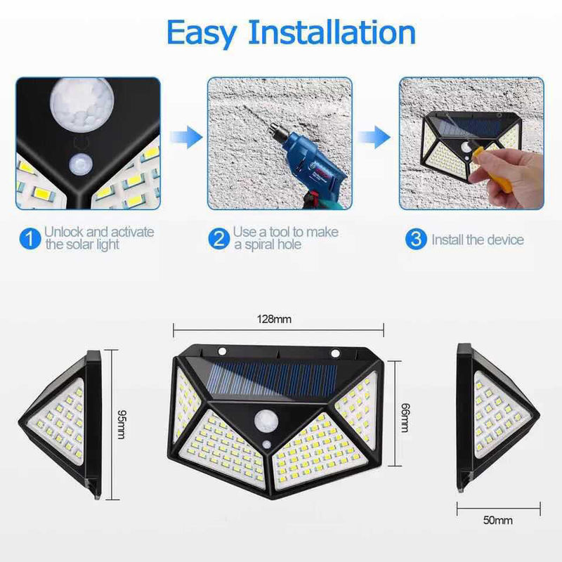 Đèn tường ngoài trời năng lượng mặt trời sân vườn Đèn hành lang cảm ứng thân 100LED
